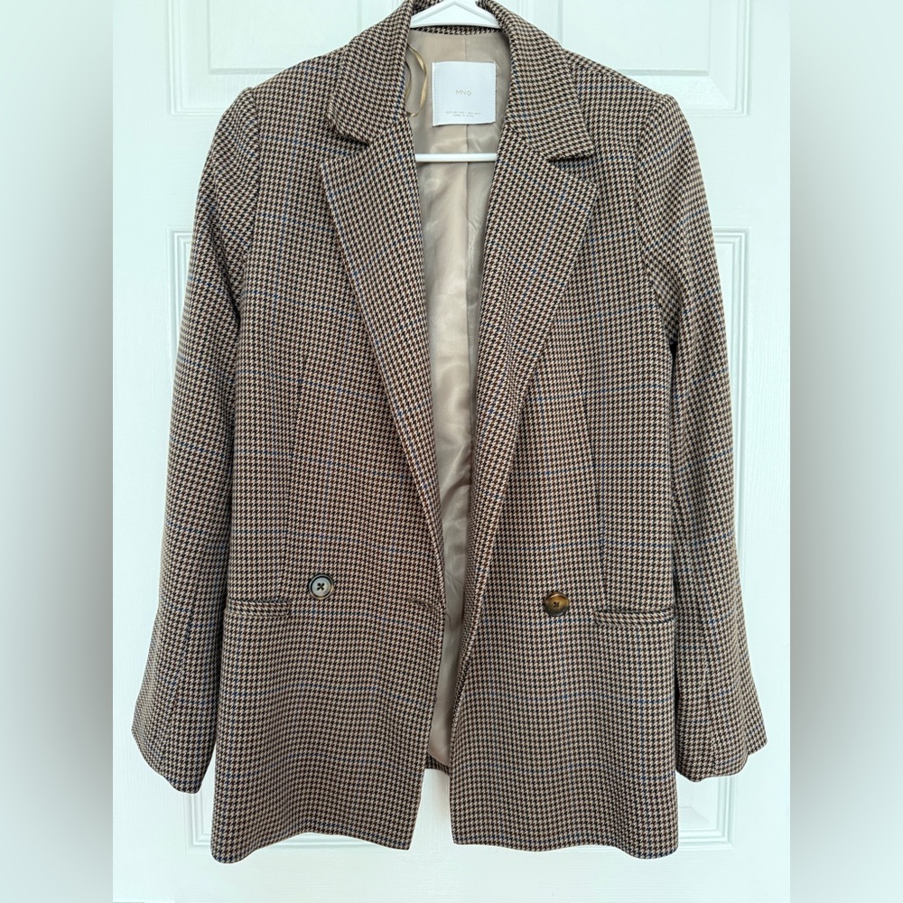 Mango Houndstooth Blazer in Brown and Cream
